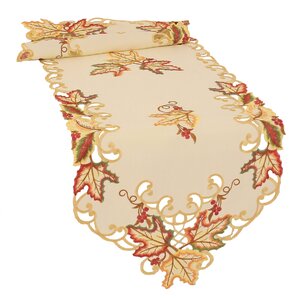 Moisson Leaf Embroidered Cutwork Fall Table Runner