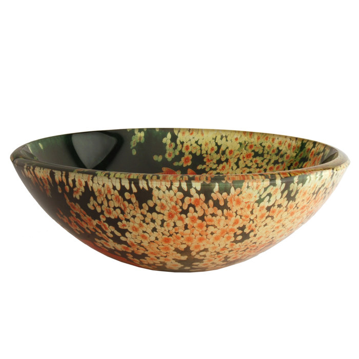 Koi And Lily Pond Glass Circular Vessel Bathroom Sink