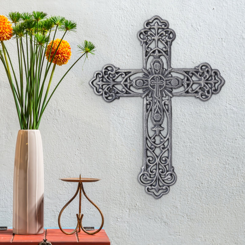 Winston Porter 13 Hanging Antique Pewter Cast Iron Cross Wall Décor 13 Hanging Antique Pewter Cast Iron Cross Wall Décor