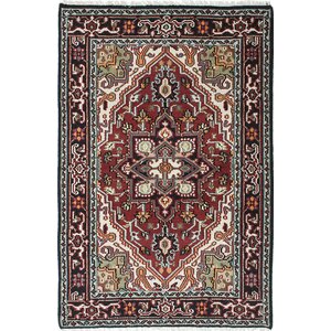 One-of-a-Kind Larsen Hand-Knotted Black/Dark Red Area Rug