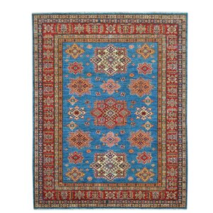 Kazak Hand-Knotted Blue/Red Area Rug