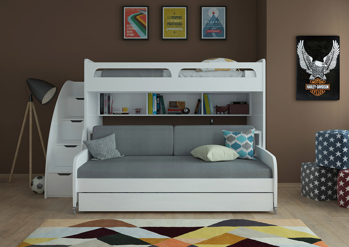Brayden Studio Gautreau Twin Futon Bunk Bed with Table and Trundle