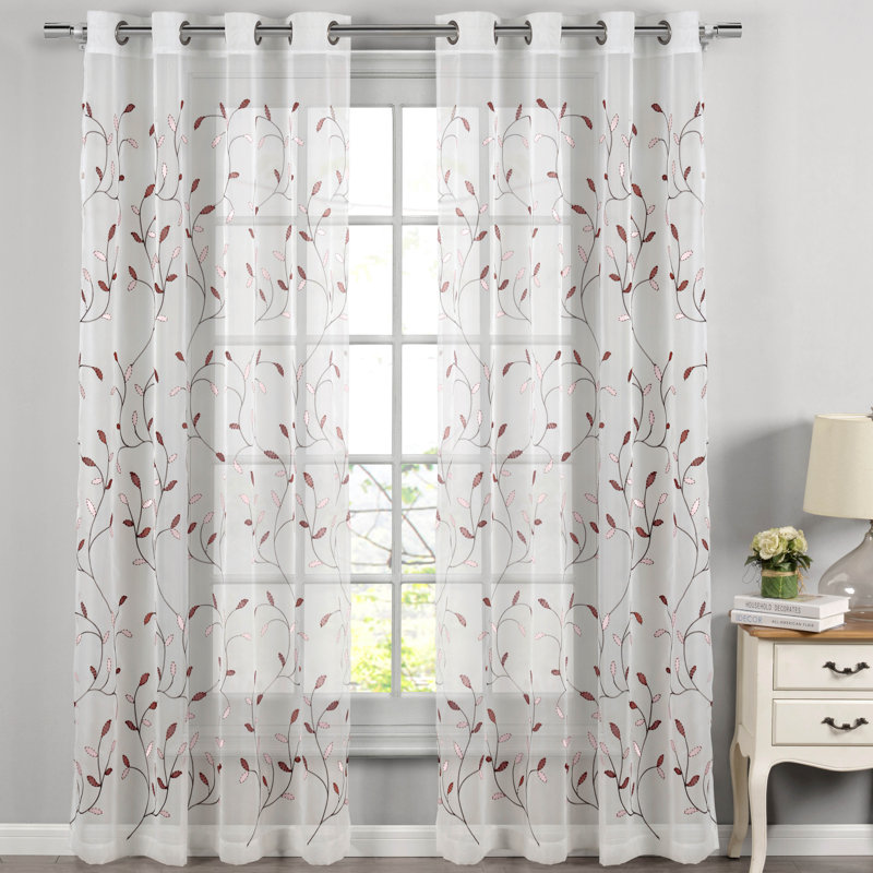 Charlton Home Apatow Wavy Nature Floral Sheer Grommet