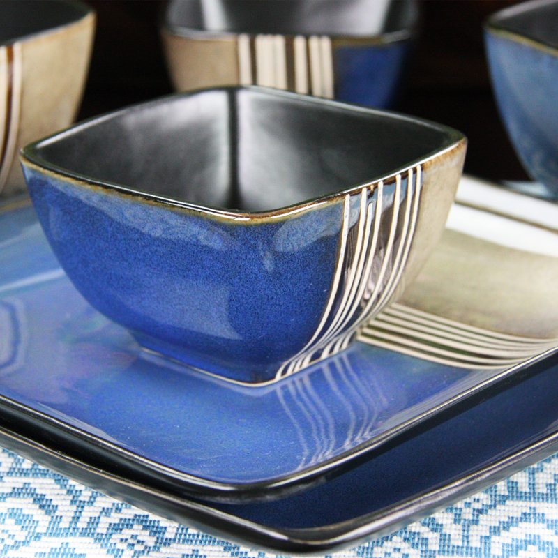 Elama Downtown Loft Stoneware Double Bowl 16 Piece Dinnerware Set, Service for 4 & Reviews Wayfair