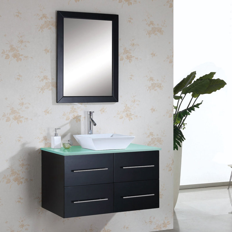 Bathroom Vanity Glass Top mercury row decastro 35" single bathroom vanity set with tempered Bathroom Vanity Glass Top mercury row decastro 35" single bathroom vanity set with tempered