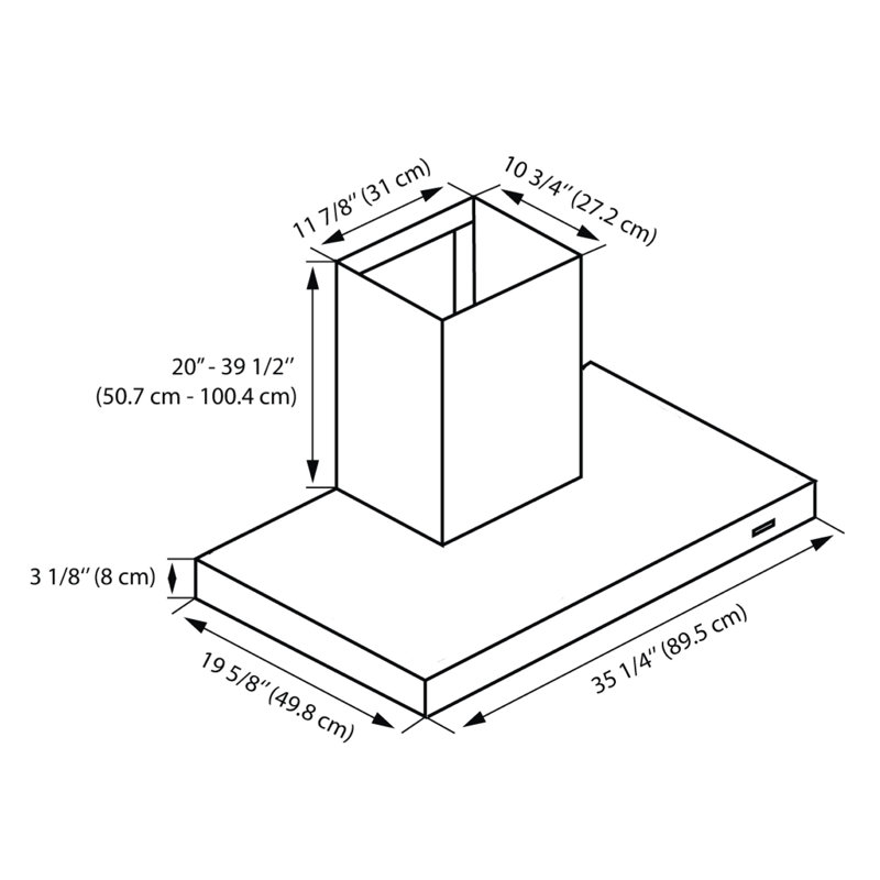 Ancona 36" Ancona Rectangle Series 600 CFM Convertible Wall Mount Range