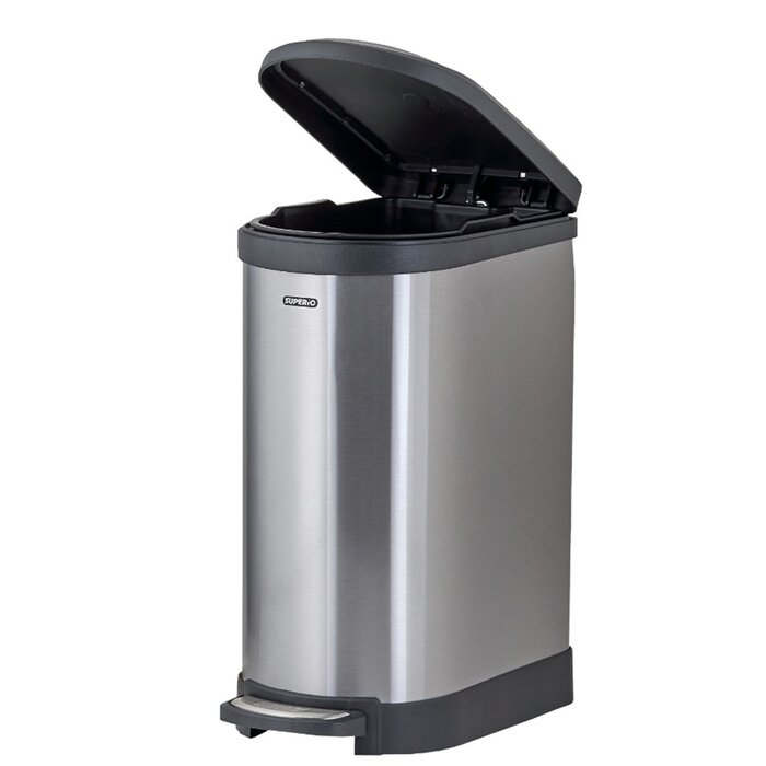 Superio Stainless Steel Garbage Pail 10 Litre 2 6 Gallon Narrow Small Trash Can With Lid For Bedroom Bathroom And Office