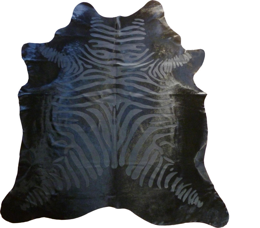 Chesterfield Leather Etched Zebra Brazilian Cowhide Black Area Rug