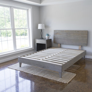 Alayna Industrial Barnwood Platform Bed Frame & Headboard