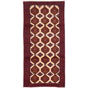 One-of-a-Kind Finest Baluch Wool Hand-Knotted Brown/Cream Area Rug