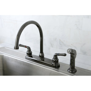 Kingston Brass Water Onyx Centerset Kitchen Faucet with Lever Handles and Matching Side Spray