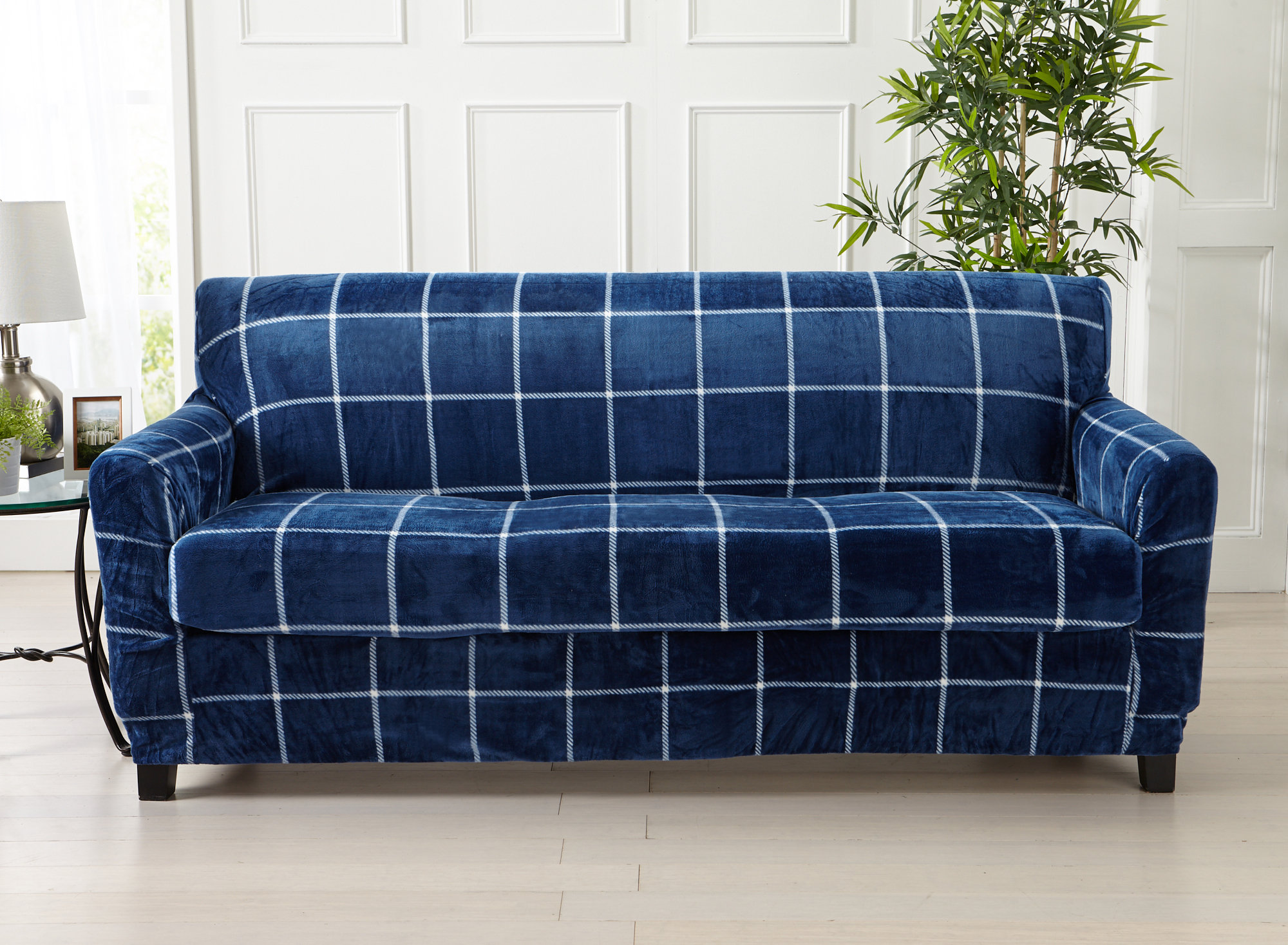 Velvet Plush Box Cushion Sofa Slipcover