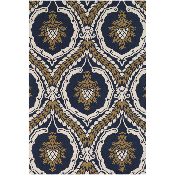 Charlton Home Ebersole Hand Tufted Navy Blue Gold Area Rug Wayfair