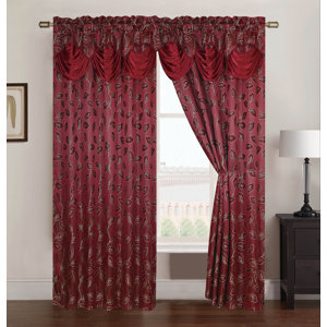 Van Buren Natural/Floral Semi-Sheer Rod Pocket Single Curtain Panel