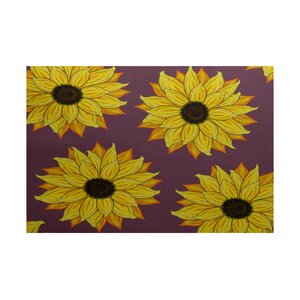 McRae-Helena Sunflower Power Flower Print Purple Outdoor Indoor/Outdoor Area Rug