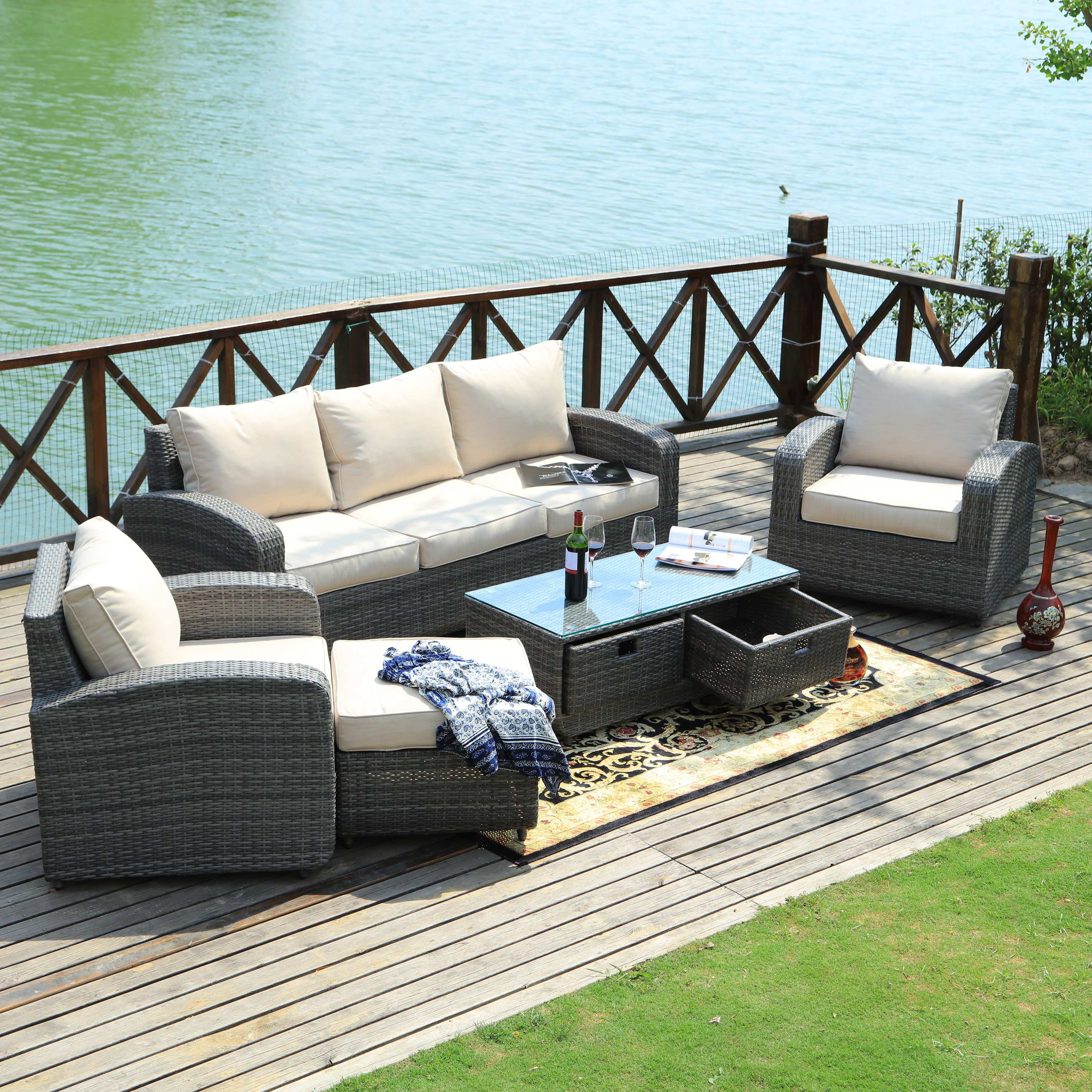 Laude Run Belmonte 5 Piece Rattan Sofa Seating Group With Laude Run Belmonte 5 Piece Rattan Sofa Seating Group With Cushions Reviews Wayfair