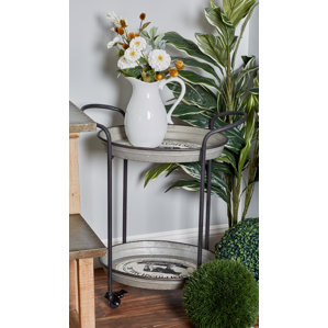 Englewood Farmhouse Iron 2-Tier Round Bar Cart w..