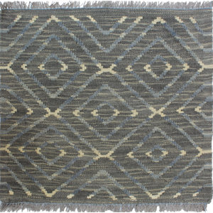 Ackworth Kilim Hand Woven Premium Wool Gray Fringe Area Rug