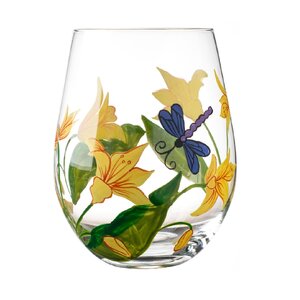 Lillies Stemless 18 oz. Wine Glass (Set of 4)