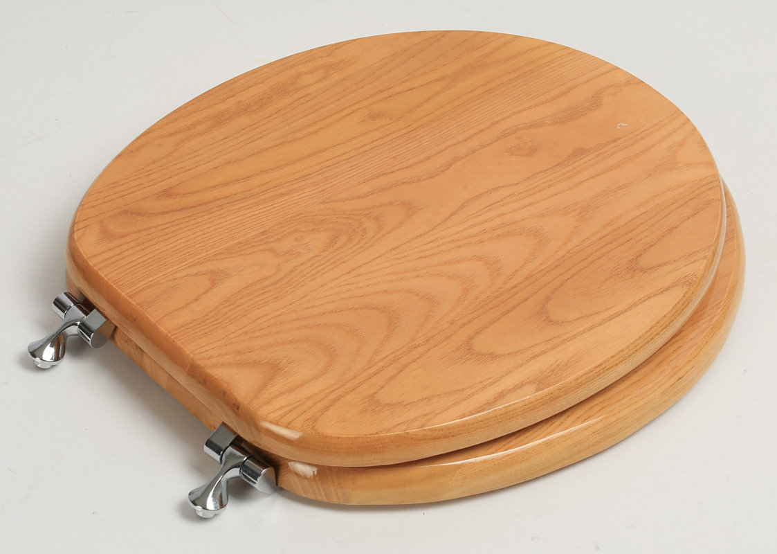 PlumbingTechnologiesLLC Designer Solid Oak Wood Round Toilet Seat