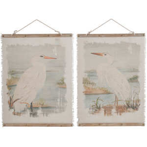 Pelican Wood and Linen Wall Art (Set of 2)