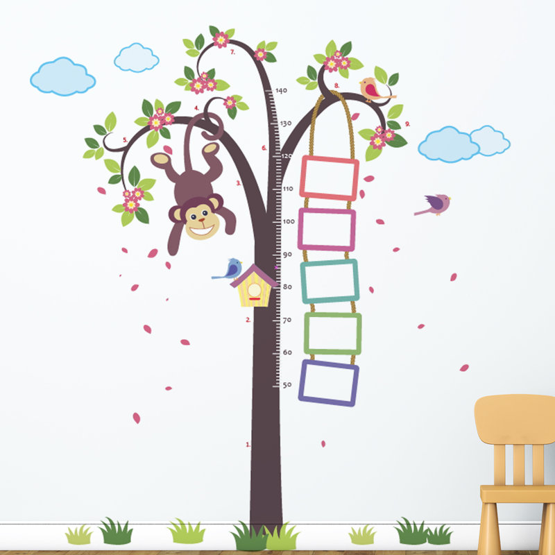 walplus nursery monkey height measure wall decal | wayfair