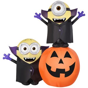 Airblown Inflatables Gone Batty Minions with Pumpkin Scene