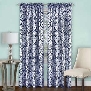 Batik Graphic Print and Text Sheer Rod Pocket Single Curtain Panel