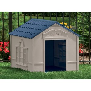 Deluxe Dog House in Taupe & Blue