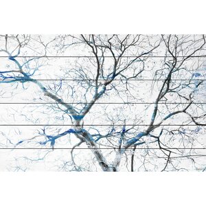 'Blue Branches' by Parvez Taj Painting Print on White Wood