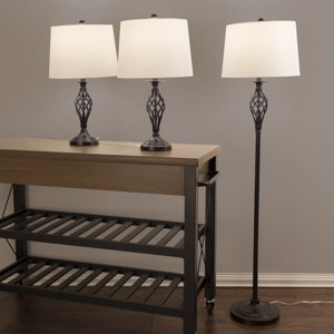 Spiral Cage 3 Piece Table and Floor Lamp Set