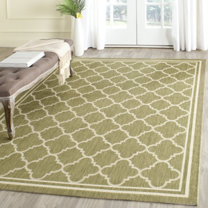 Short Green/Beige Indoor/Outdoor Area Rug