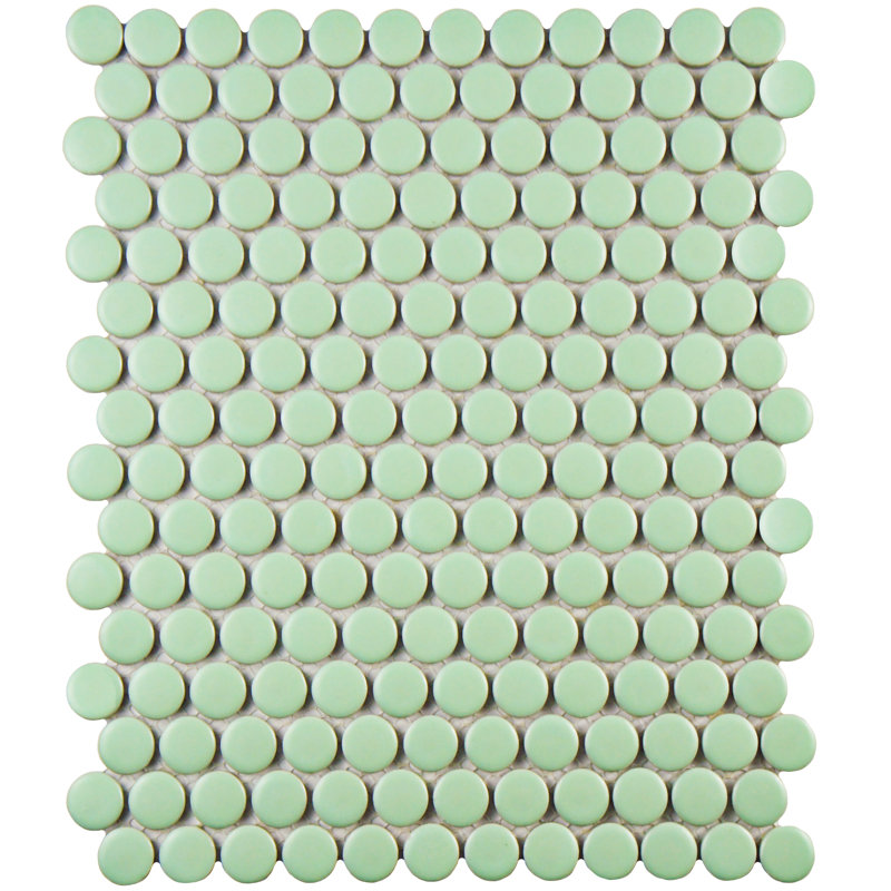 Elitetile Retro Penny Round 0 75 X Porcelain Mosaic Tile In Retro Penny Round 0 75 X Porcelain Mosaic Tile In Light Green