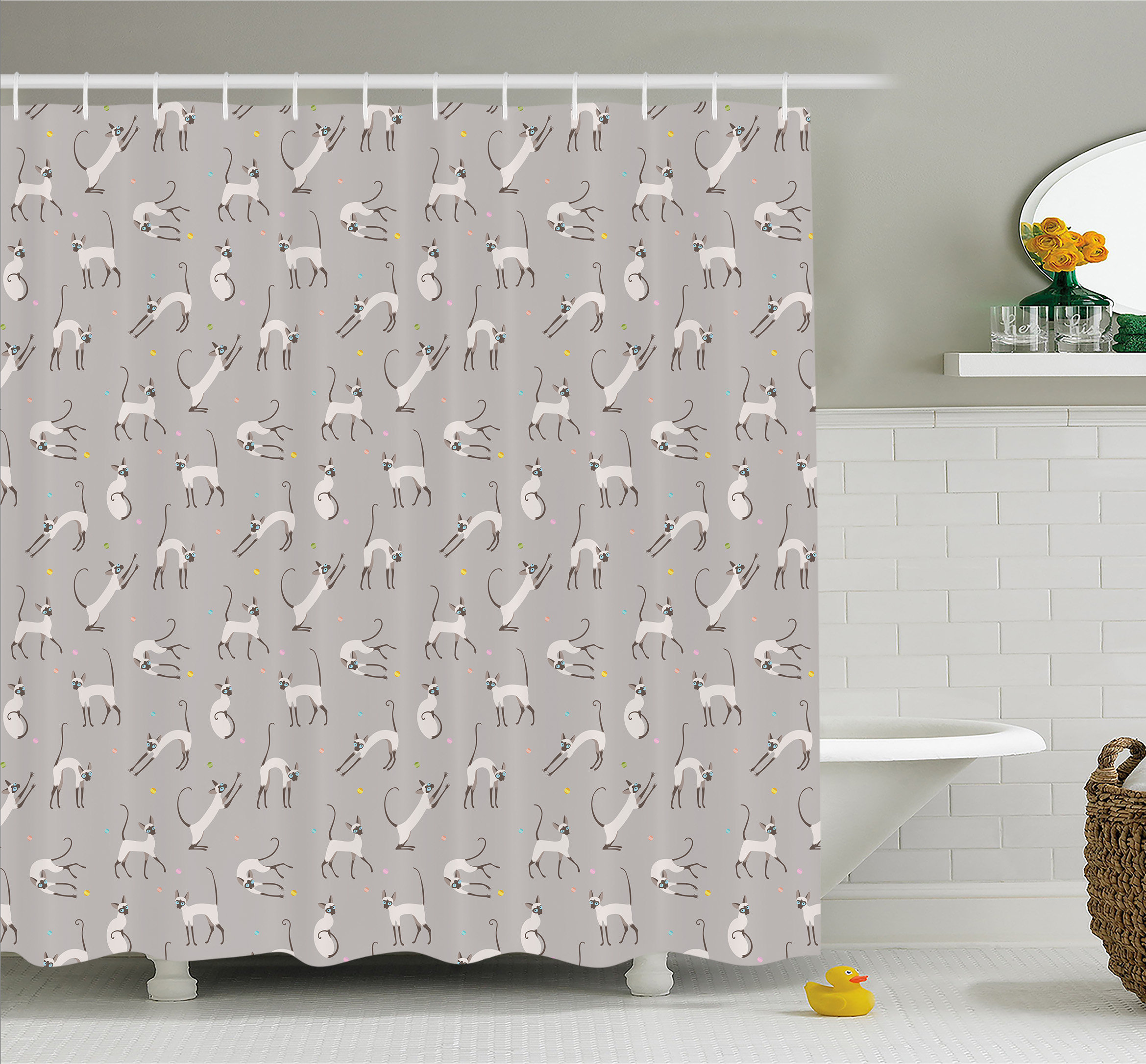Ambesonne Cute Siamese Cat Wall Design Playing And Posing Feline