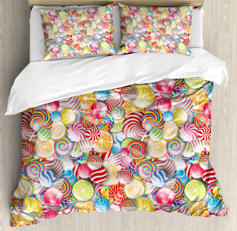 Ambesonne Colorful Home Spiral Sugar Candy Sweets Lolly Pops Dessert Colorful Home Spiral Sugar Candy Sweets Lolly Pops Dessert Fun Kids Nursery Theme Duvet Set