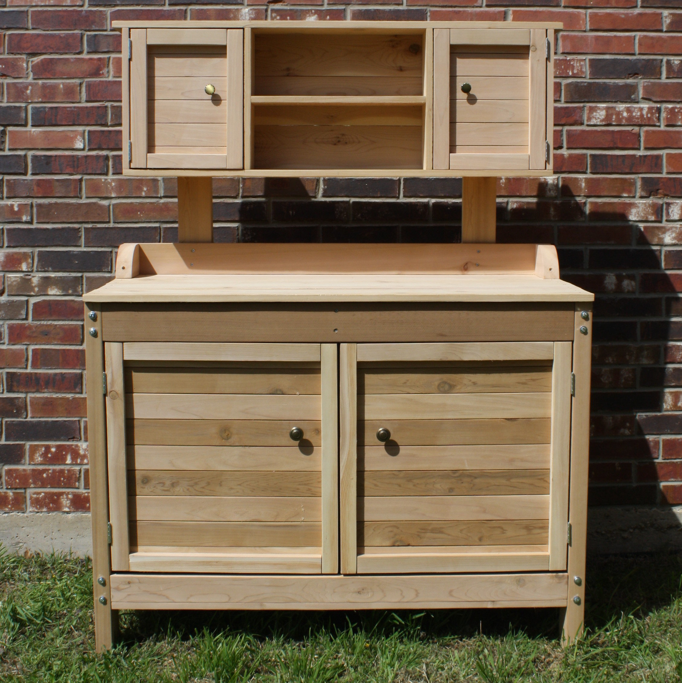 Threeman Products Cedar Premier Potting Bench With Upper Cabinet Threeman Products Cedar Premier Potting Bench With Upper Cabinet Wayfair