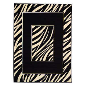 African Adventure Black Zebra Skin Border Area Rug