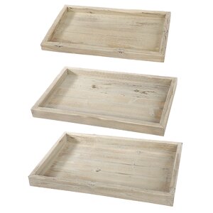 Rectangle Wooden 3 Piece Serving Tray Set