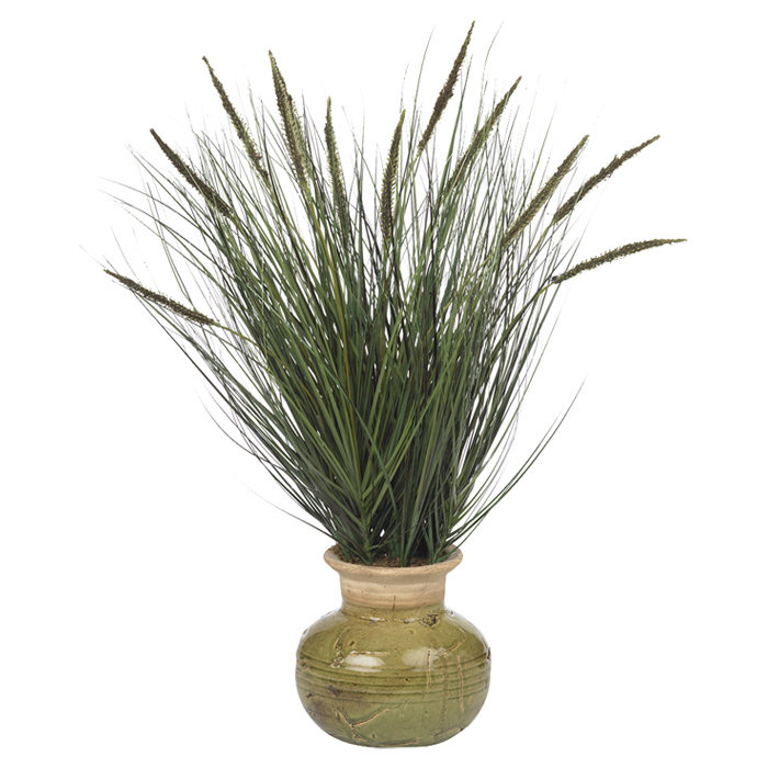 Nearly Natural Silk Grass in Round Decorative Vase ...