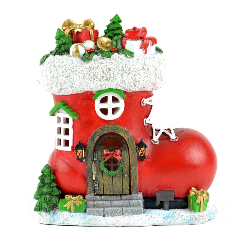 The Holiday Aisle LED Christmas Resin Santa Boot House & Reviews | Wayfair