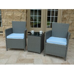 Rockleigh 3 Piece Rattan Conversation Set with Cushions