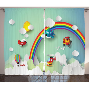 Hot Air Balloon Curtains Wayfair Oscar Plane Hot Air Balloon Helicopter Graphic Print Text Semi Sheer Rod Pocket Curtain Panels Set Of 2
