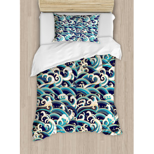 Ocean Waves Bedding Wayfair Nautical Traditional Oriental Style Ocean Waves Pattern With Foam And Splashes Print Duvet Cover Set