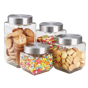 Square Glass 4 Piece Kitchen Canister Set