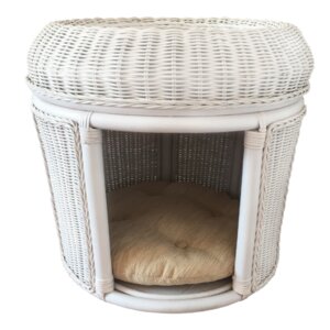 Pets Rattan Wicker House Hooded Dog Bed
