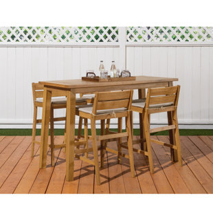 Teak Furniture You Ll Love Wayfair Glisson 5 Piece Teak Bar Height Dining Set With Cushions