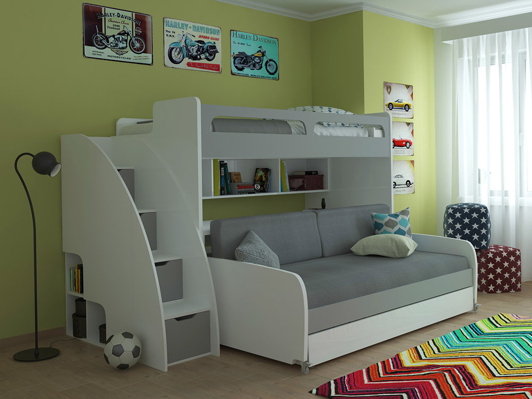 Gautreau Twin Futon Bunk Bed with Table and Trundle ...