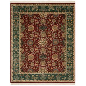 Ava Hand-Knotted Green/Red Area Rug