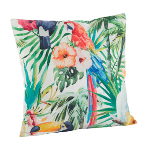 Tropical Parrot Floral Print Indoor/Outdoor Throw Pillow