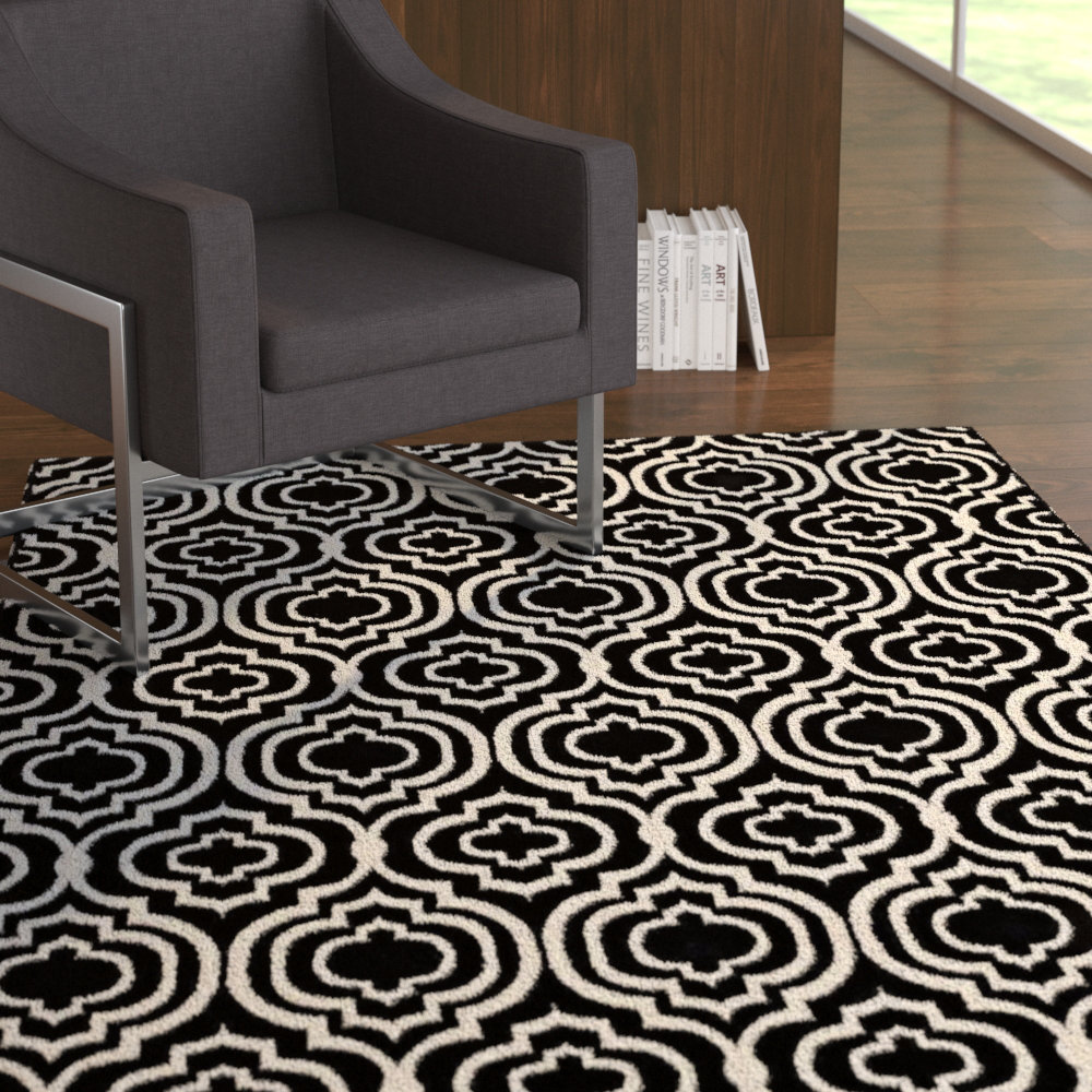 Ebern Designs Nystrom Frame Transitional Moroccan Trellis Black Ebern Designs Nystrom Frame Transitional Moroccan Trellis Black White Area Rug Wayfair